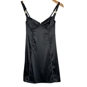 Victorias Secret Womens Underwired Bustier Slip Dress Size S Black Satin